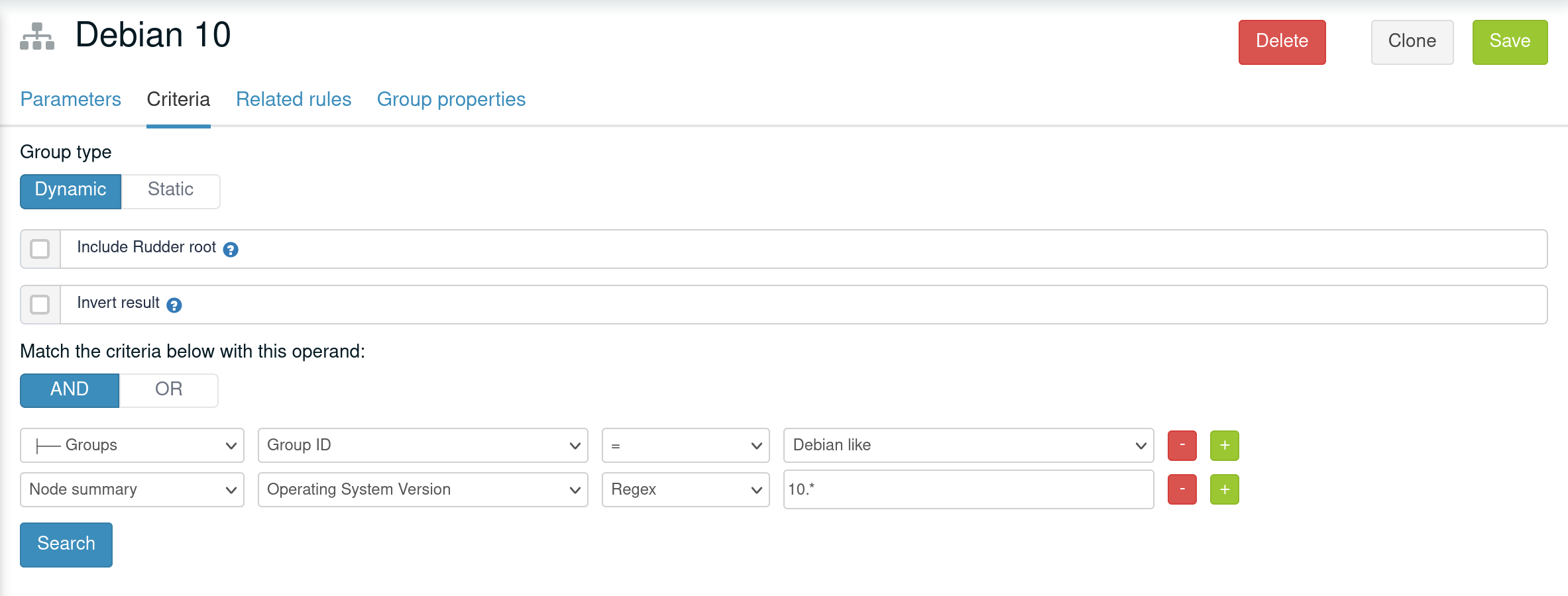 Example of subgroup definition with search criteria