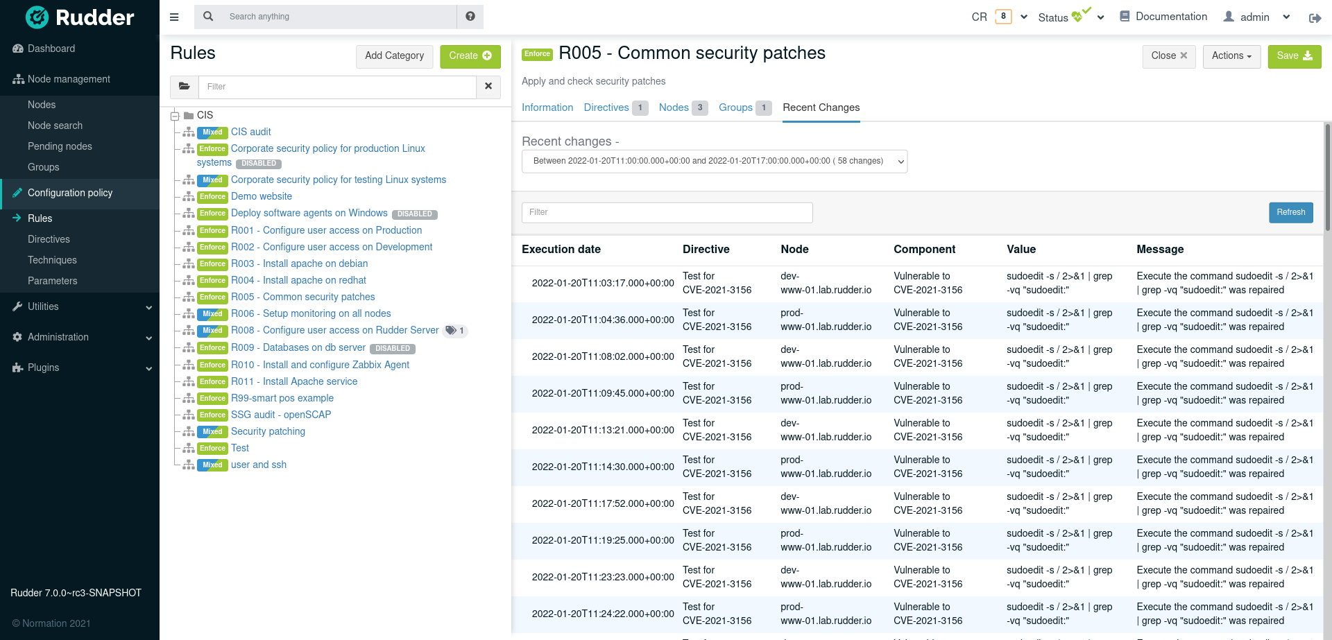 Changes compliance history