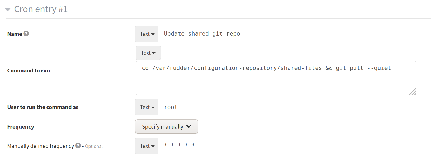 Cron task configuration for update